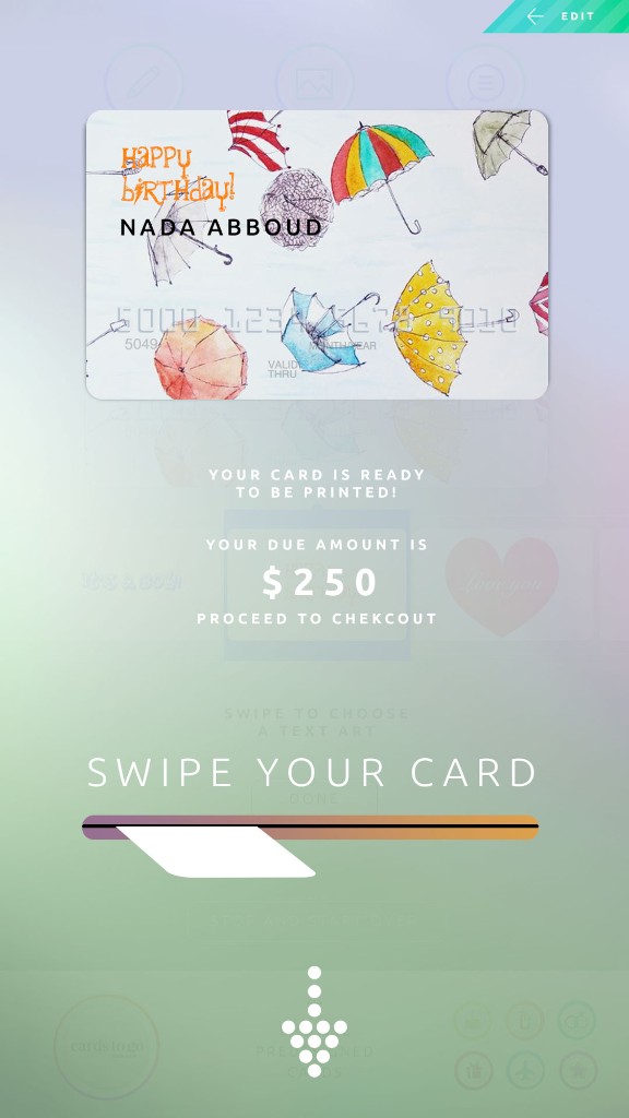 Card ready to print — swipe to pay checkout
